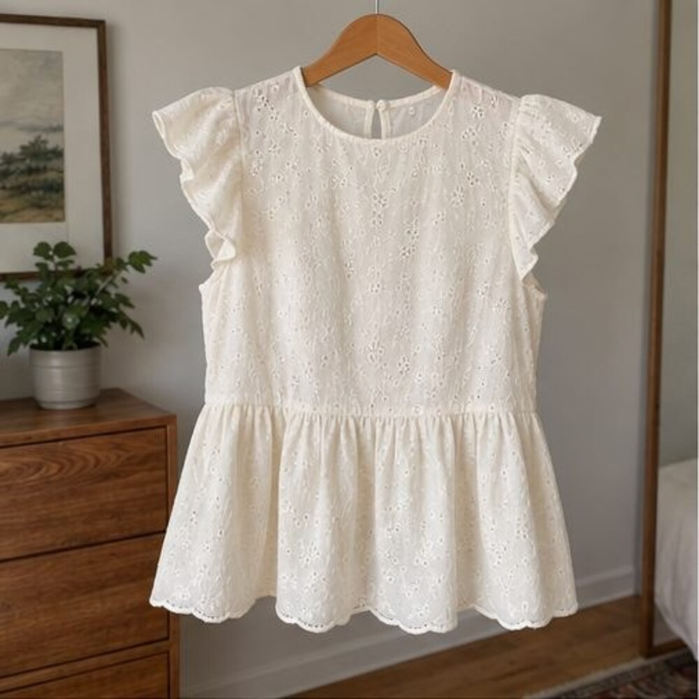 Ivory Eyelet Peplum Blouse